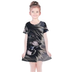 Angry Lion Digital Art Hd Kids  Simple Cotton Dress by Sudhe