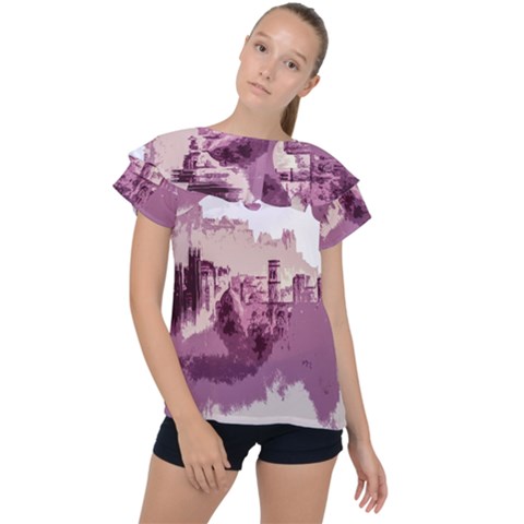 Abstract Painting Edinburgh Capital Of Scotland Ruffle Collar Chiffon Blouse by Sudhe