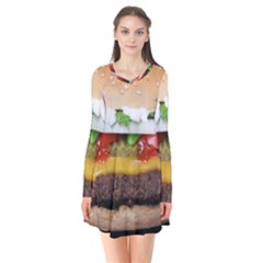 Abstract Barbeque Bbq Beauty Beef Long Sleeve V-neck Flare Dress by Sudhe