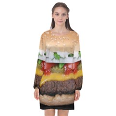 Abstract Barbeque Bbq Beauty Beef Long Sleeve Chiffon Shift Dress  by Sudhe