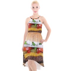 Abstract Barbeque Bbq Beauty Beef High-low Halter Chiffon Dress  by Sudhe