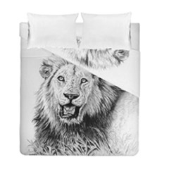 Lion Wildlife Art And Illustration Pencil Duvet Cover Double Side (full/ Double Size) by Sudhe