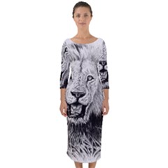 Lion Wildlife Art And Illustration Pencil Quarter Sleeve Midi Bodycon Dress by Sudhe