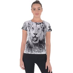 Lion Wildlife Art And Illustration Pencil Short Sleeve Sports Top  by Sudhe