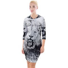 Lion Wildlife Art And Illustration Pencil Quarter Sleeve Hood Bodycon Dress by Sudhe