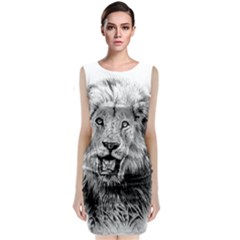 Lion Wildlife Art And Illustration Pencil Sleeveless Velvet Midi Dress by Sudhe