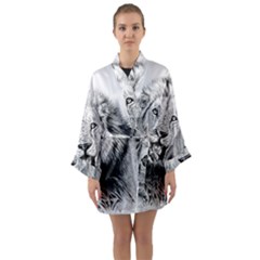 Lion Wildlife Art And Illustration Pencil Long Sleeve Kimono Robe by Sudhe