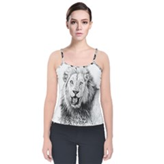 Lion Wildlife Art And Illustration Pencil Velvet Spaghetti Strap Top by Sudhe