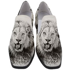 Lion Wildlife Art And Illustration Pencil Slip On Heel Loafers by Sudhe