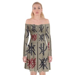 Ancient Chinese Secrets Characters Off Shoulder Skater Dress by Sudhe