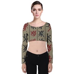 Ancient Chinese Secrets Characters Velvet Long Sleeve Crop Top by Sudhe