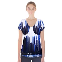 Abstract Of Downtown Chicago Effects Short Sleeve Front Detail Top by Sudhe