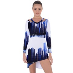 Abstract Of Downtown Chicago Effects Asymmetric Cut-out Shift Dress by Sudhe