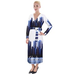 Abstract Of Downtown Chicago Effects Velvet Maxi Wrap Dress by Sudhe