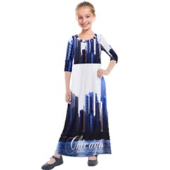 Abstract Of Downtown Chicago Effects Kids  Quarter Sleeve Maxi Dress by Sudhe