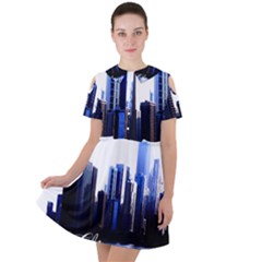 Abstract Of Downtown Chicago Effects Short Sleeve Shoulder Cut Out Dress  by Sudhe