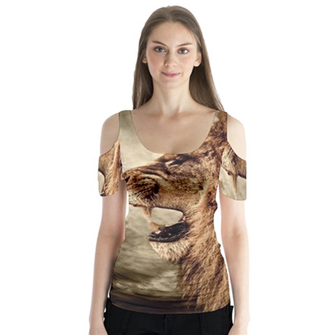 Roaring Lion Butterfly Sleeve Cutout Tee  by Sudhe