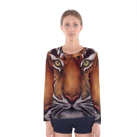 The Tiger Face Women s Long Sleeve Tee by Sudhe