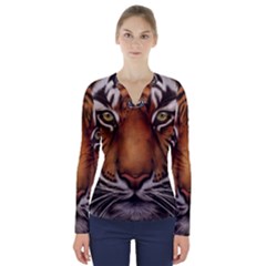 The Tiger Face V-neck Long Sleeve Top by Sudhe