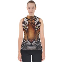 The Tiger Face Mock Neck Shell Top by Sudhe