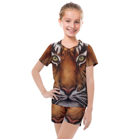 The Tiger Face Kids  Mesh Tee And Shorts Set by Sudhe