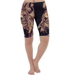 Angry Male Lion Gold Cropped Leggings  by Sudhe