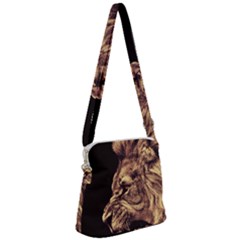 Angry Male Lion Gold Zipper Messenger Bag by Sudhe