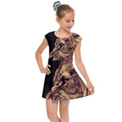 Angry Male Lion Gold Kids  Cap Sleeve Dress by Sudhe