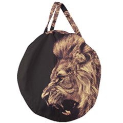 Angry Male Lion Gold Giant Round Zipper Tote by Sudhe