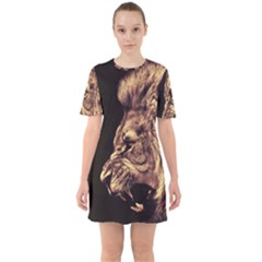 Angry Male Lion Gold Sixties Short Sleeve Mini Dress by Sudhe