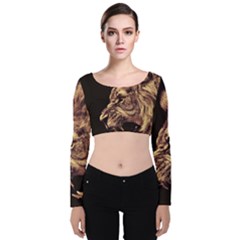 Angry Male Lion Gold Velvet Long Sleeve Crop Top by Sudhe