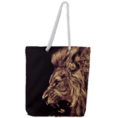 Angry Male Lion Gold Full Print Rope Handle Tote (large) by Sudhe