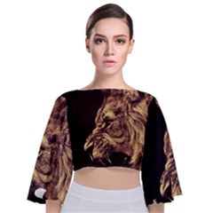 Angry Male Lion Gold Tie Back Butterfly Sleeve Chiffon Top by Sudhe