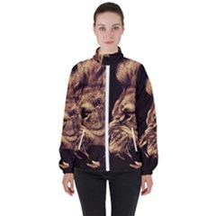 Angry Male Lion Gold High Neck Windbreaker (women) by Sudhe