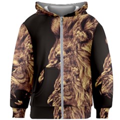 Angry Male Lion Gold Kids  Zipper Hoodie Without Drawstring by Sudhe