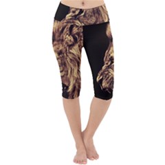 Angry Male Lion Gold Lightweight Velour Cropped Yoga Leggings by Sudhe