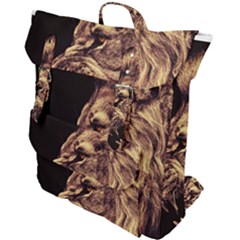 Angry Male Lion Gold Buckle Up Backpack by Sudhe