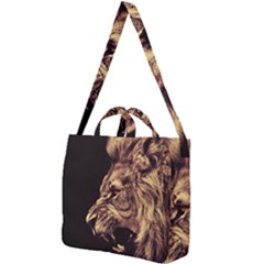 Angry Male Lion Gold Square Shoulder Tote Bag by Sudhe