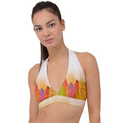 Autumn Leaves Colorful Fall Foliage Halter Plunge Bikini Top by Sudhe