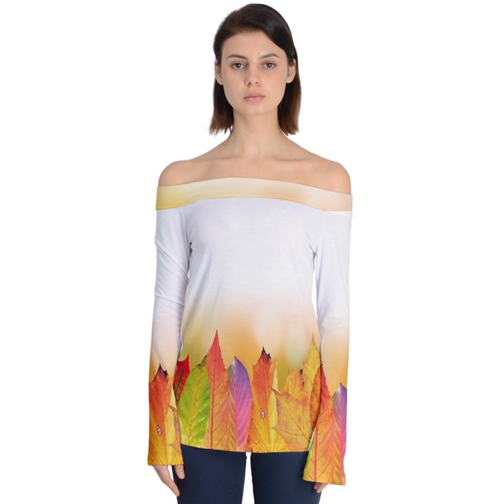 Autumn Leaves Colorful Fall Foliage Off Shoulder Long Sleeve Top