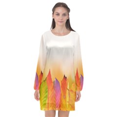 Autumn Leaves Colorful Fall Foliage Long Sleeve Chiffon Shift Dress  by Sudhe