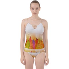 Autumn Leaves Colorful Fall Foliage Cut Out Top Tankini Set by Sudhe