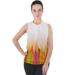 Autumn Leaves Colorful Fall Foliage Mock Neck Chiffon Sleeveless Top by Sudhe