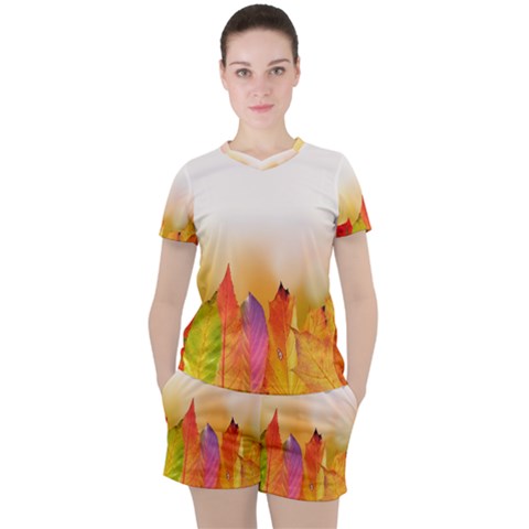 Autumn Leaves Colorful Fall Foliage Women s Tee And Shorts Set by Sudhe