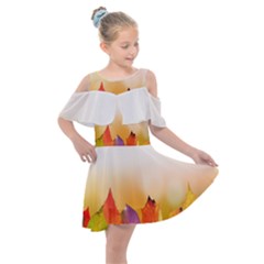 Autumn Leaves Colorful Fall Foliage Kids  Shoulder Cutout Chiffon Dress by Sudhe