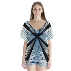 6th Dimension Metal Abstract Obtained Through Mirroring V-neck Flutter Sleeve Top by Sudhe