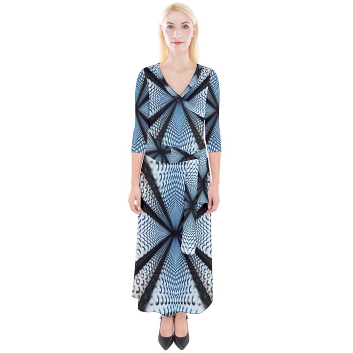 6th Dimension Metal Abstract Obtained Through Mirroring Quarter Sleeve Wrap Maxi Dress