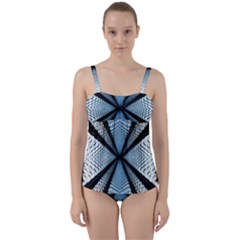 6th Dimension Metal Abstract Obtained Through Mirroring Twist Front Tankini Set by Sudhe