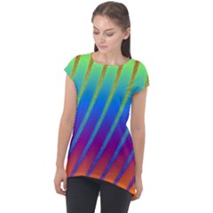 Abstract Fractal Multicolored Background Cap Sleeve High Low Top by Sudhe