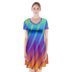 Abstract Fractal Multicolored Background Short Sleeve V-neck Flare Dress by Sudhe